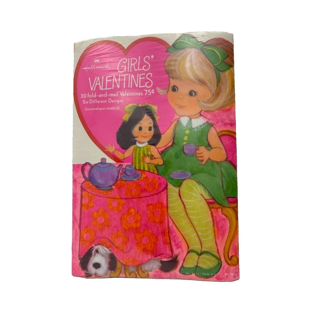 Vintage Hallmark Girls Valentines Sealed 30 Fold Mail Cards NOS 6 Designs USA